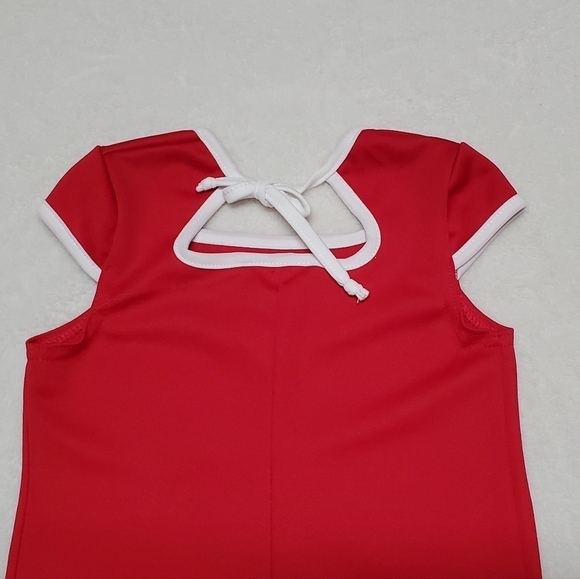 VINTAGE 70s Just Sarah Red White Trim Cap Sleeve Mod Shift Dress 5 - Picture 7 of 11